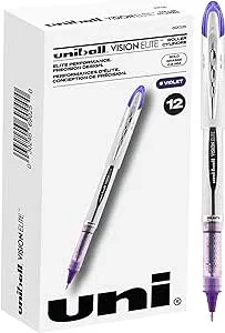 uniball Vision Elite Roller Ball Pen, Stick, Bold 0.8 Mm, Purple Ink, White/purple Barrel