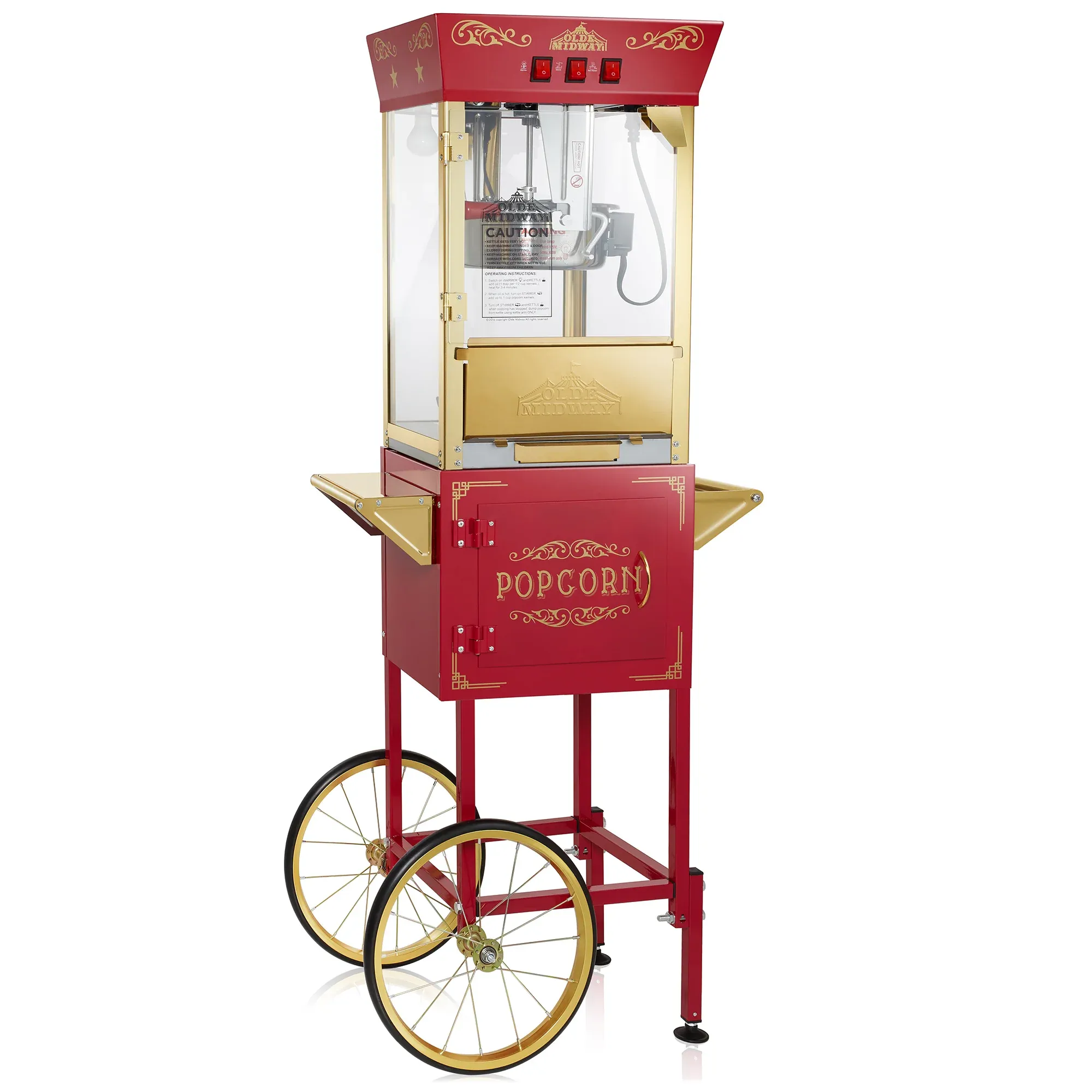 Olde Midway Movie Theater-Style Popcorn Machine with Cart and 10 oz Kettle, Red