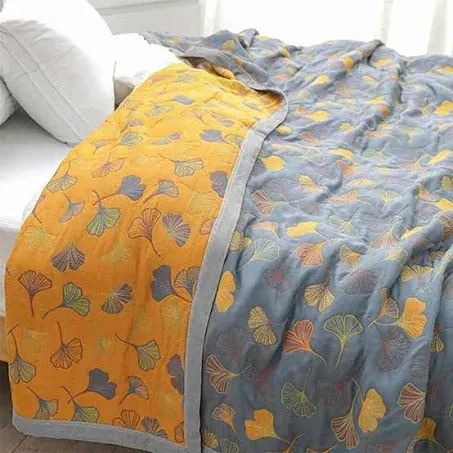 VBVARV Ownkoti Ginkgo Quilt, Ginkgo Leaf Pattern Cotton Reversible Quilt, Ultra Soft Rustic Quilt,Yellow,230 * 250CM