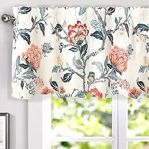 Ada Botanical Print Lined Flower Leaf Thermal Insulate Window Valance Rod Pocket