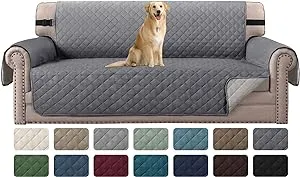 H.VERSAILTEX Reversible Sofa Cover for 3 Cushion Couch Water Resistant Couch Cover for Dogs Non Slip Furniture Protector Cover with Elastic Strap for Pet Cat(Sofa, Grey/Beige)