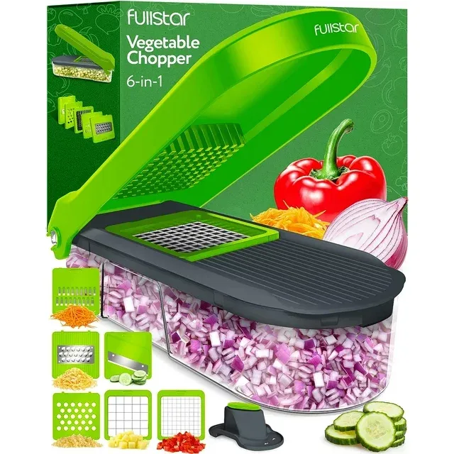 Fullstar - Vegetable Chopper - Vegetable Cutter, Food Chopper, Veggie Chopper, Onion Chopper with Container - 6 Blades, Gray