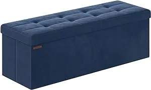 SONGMICS Storage Ottoman Bench, Foldable Ottoman Foot Rest, 15 x 43 x 15 Inches, End of Bed Bench, Storage Chest, Load up to 660 lb, for Living Room, Bedroom, Entryway, Midnight Blue ULSF277Q01