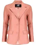 Jild Classic 2-Button Lambskin Leather Blazer Women - Casual Coat Long Sleeves Suit Style Leather Jacket Women