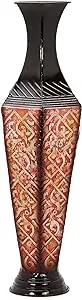 Hosley's Decorative Red/Black Embossed Metal Tall Floor Vase, 23.5" High. Ideal Gift for Weddings, Party, Spa, Reiki, Meditation