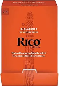 D’Addario Woodwinds - Rico Bb Clarinet Reeds - Reeds for Bb Clarinet - Crafted for Beginners, Students, Educators - Strength 2.5, 50-pack