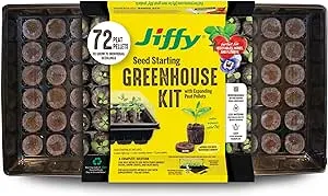 Jiffy 36mm Seed Starting Greenhouse Kit with 72 Plant-Based Expanding Peat Pellets + Bonus SUPERthrive & Plant Labels