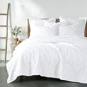 Levtex Home - 100% Linen Front/100% Cotton Back - Full/Queen Quilt - Washed Linen - White - Quilt Size (88 x 92in.)