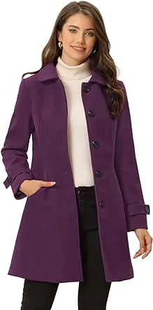 Allegra K Women's Winter Outerwear Overcoat Peter Pan Collar Mid-thigh A-line Single Breasted Pea Coat