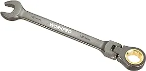 WORKPRO 18 mm Flex-Head Ratcheting Combination Wrench, Cr-V Constructed, Nickel Plating, 72-Tooth, 12 Point Design, Metric