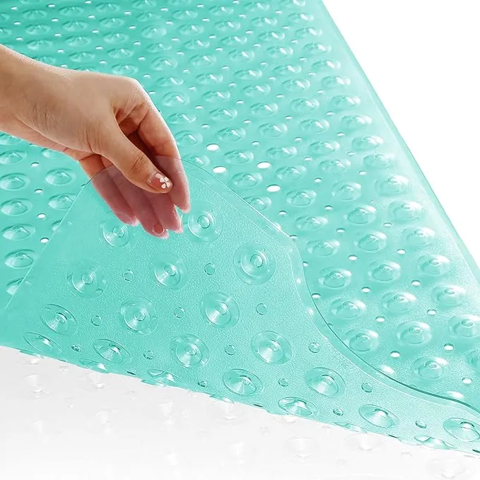 Yimobra Shower Mat Bathtub Mat Non Slip 40 x 16, Bath Mat for Tub Floor with Big Suction Cups and Drain Holes, Machine Washable Shower Mats for Inside Shower, Phthalate Latex Free, Clear Green