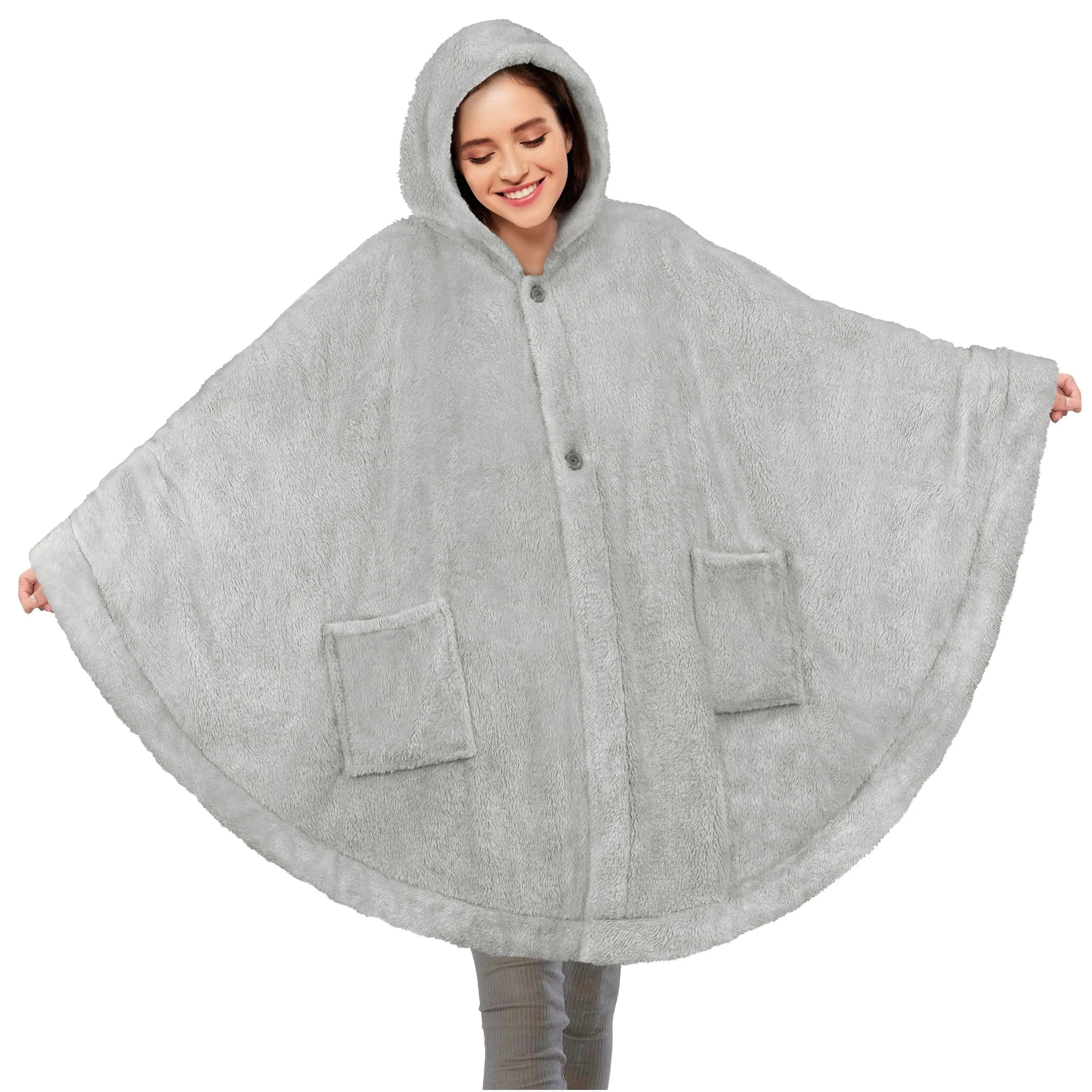 PAVILIA Angel Wrap Hooded Blanket Poncho, Wearable Blanket Throw Wrap Poncho for Women Adult, Cozy Fluffy Sherpa Shawl Cape