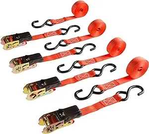 Stalwart 15 ft. Ratchet Tie Down Straps - 4 Pack, Red