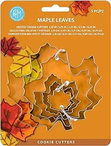 R&M Thanksgiving and Fall Leaves Gift Set. Includes 5-Piece Assorted Size Maple Leaf Cookie Cutters