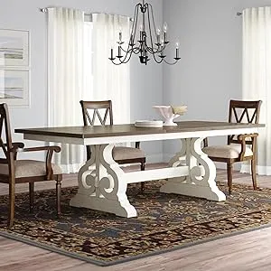 Intercon Drake 76-98" Wide Trestle Table, Rustic White & French Oak