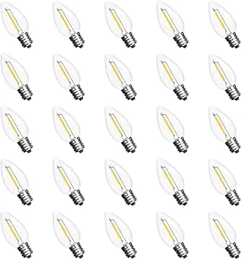 Jslinter 25Pack C7 LED String Light Bulbs, E12 Candelabra Base Christmas Replacement Bulbs for Holiday Decoration, Shatterproof, E12 Screw Base, Vintage Edison Bulbs for Patio Garden