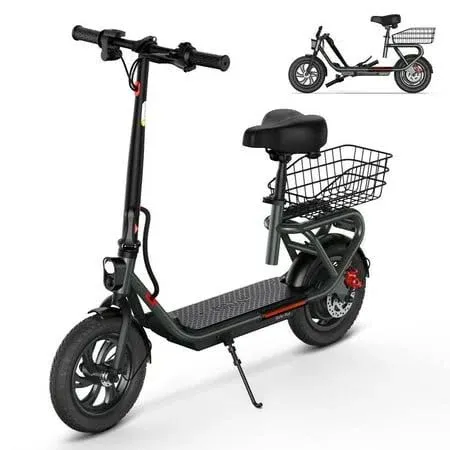 SISIGAD Electric Scooter Ebike Folding Scooter with Seat &amp; Carry Basket UL2849