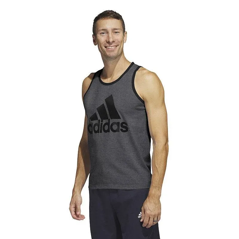 adidas Men&#039;s Badge Of Sport Logo Graphic Tank Dark Grey-Black-Sma<wbr/>ll