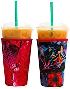 4Pack Reusable Iced Coffee Sleeve Insulator Sleeves for Cold Drinks Beverages, Neoprene Cup Holder for Most Coffee, Fits 30-32oz Large Cups (Glitter with handle)