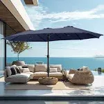 PHI VILLA 15ft Large Patio Umbrellas with Base Included, Outdoor Double-Sided Rectangle Market Umbrella with Crank Handle, for Pool Lawn Garden, Blue