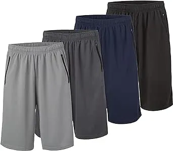 Essential Elements 4 Pack: Men's Dry-Fit Sweat Resistant Active Athletic Performance Shorts