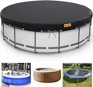 12 Ft Round Pool Cover, Solar Covers for Above Ground Pools, Swimming Pool Cover Protector with Tie-Down Ropes & Sandbag Increase Stability, Inground Pool Cover, Waterproof Dustproof Hot Tub Cover