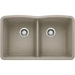 BLANCO 441286 Diamond Silgranit 50/50 Double Bowl Undermount Kitchen Sink, 32'' x 19-1/4'' x 9-1/2'', Truffle