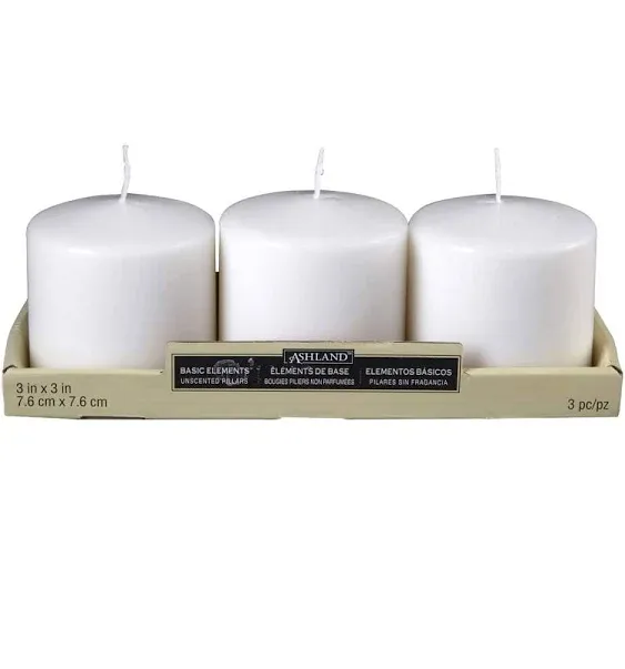 12 Packs: 3 ct. (36 total) Basic Elements™ White Pillar Candles by Ashland®