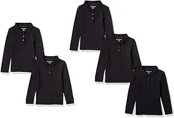 Amazon Essentials Girls and Toddlers' Long-Sleeve Interlock Polo Shirts, Multipacks