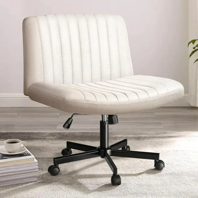 Waleaf Armless Office Desk Chair No Wheels,Fabric Padded Modern Swivel Vanity Chair,Height Adjustable Wide Seat Computer Task Chair for Home Office,Mid Back Accent Chair