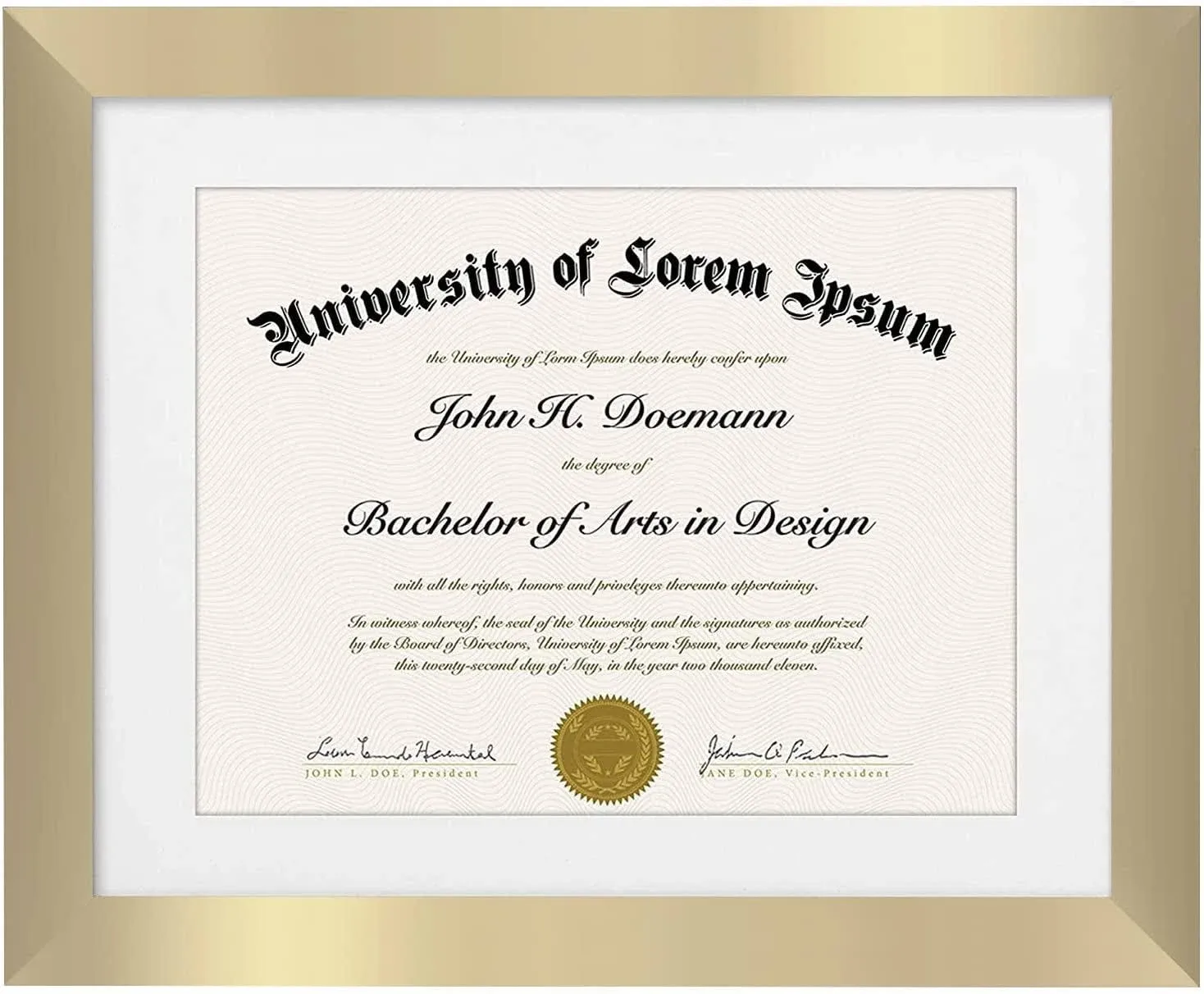 Americanflat 11x14 Gold Diploma Frame - Displays 8.5x11 Diplomas with Mat or 11x14 inch Without Mat - Shatter-Resistant Glass.