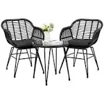 Tappio 3 Piece Outdoor Wicker Furniture Patio Bistro Set, PE Rattan Patio Chairs Set W/TABLE & Cushions, Modern Outdoor Patio Furniture for Porch