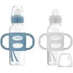 Dr. Brown’s Milestones Narrow Sippy Bottle with 100% Silicone Handles, Easy-Grip Bottle with Soft Sippy Spout, 8oz/250ml, BPA Free, Blue & Gray, 6m+