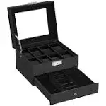 SONGMICS Lockable Watch Box with Glass Lid Black + Black / 8 Slot