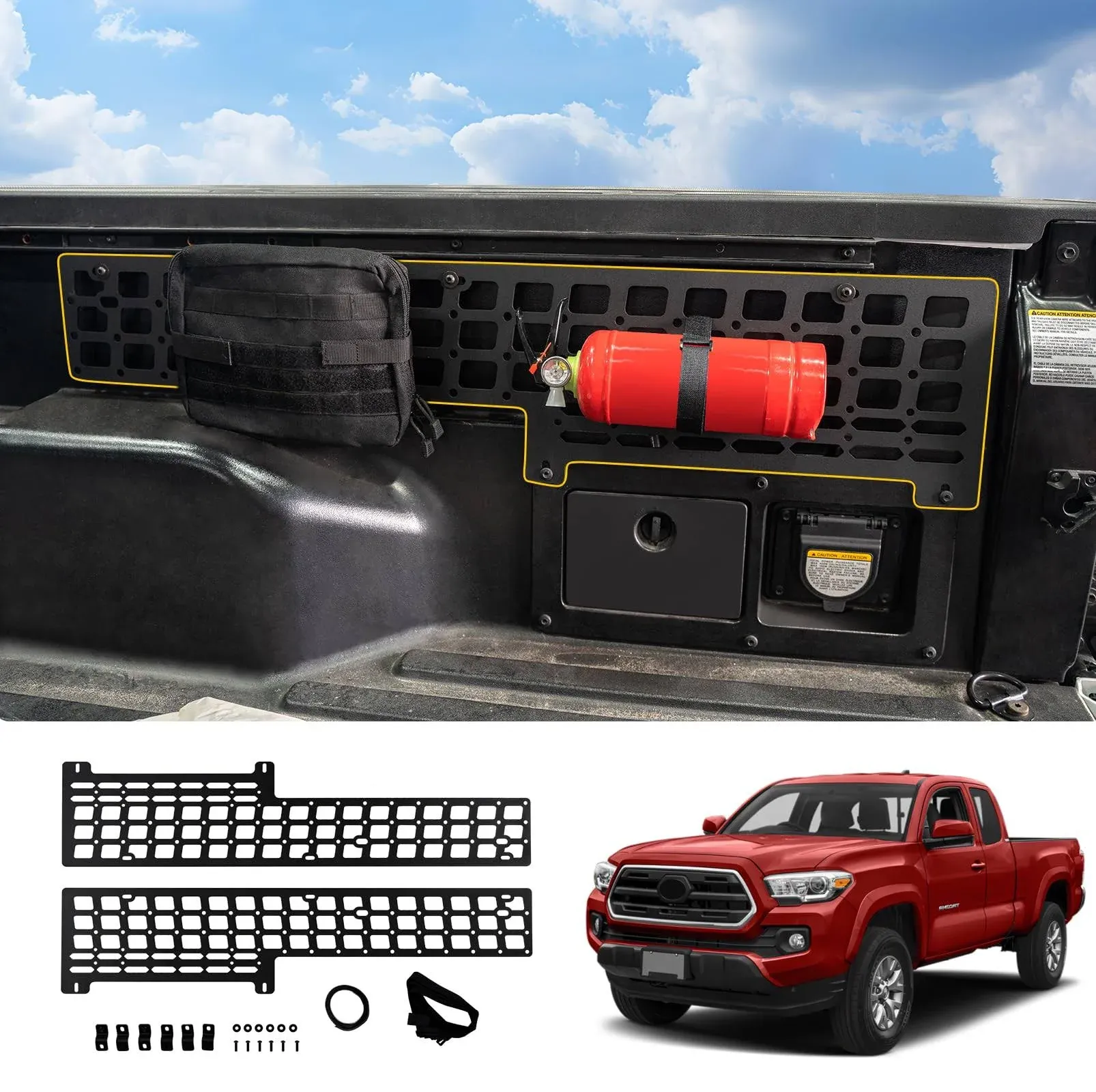 Maxzina Side Molle Panel Compatible with 2005-2023 Toyota Tacoma 5ft Short Bed Truck Bed Panel Rear Storage Organizer Cargo Shelf Rack Replacement