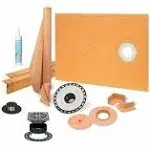 Schluter Kerdi 38 Inch x 60 Inch Offset Shower Kit with 2 Inch ABS Flange, Stainless Steel Grate and Joint Sealant