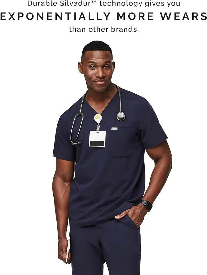 FIGS Leon Scrub Top for Men – 3 Pockets, Tailored Fit, Modern V-Neck, 4-Way Stretch, Moisture-Wicking Men's Scrubs