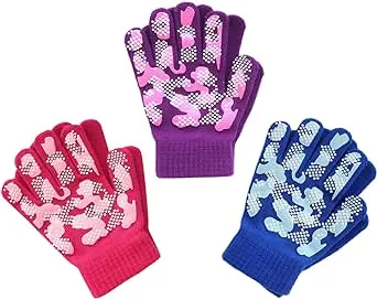 Evridwear Kids Winter Gloves, 3Pairs Knit Warm Stretch Gripper Children Glove for Boys Girls 4-14 Years