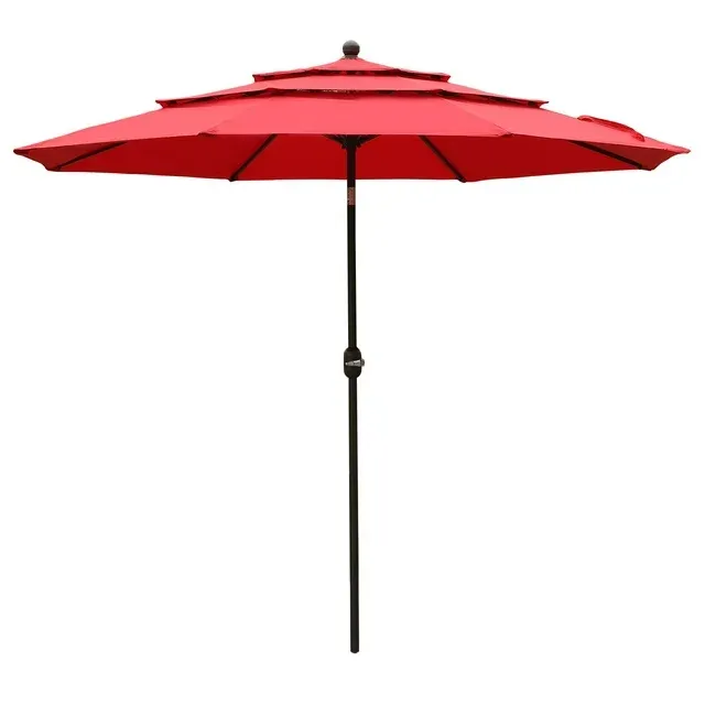 Aoodor Garden Market Umbrella - Outdoor Patio Umbrella Round Red