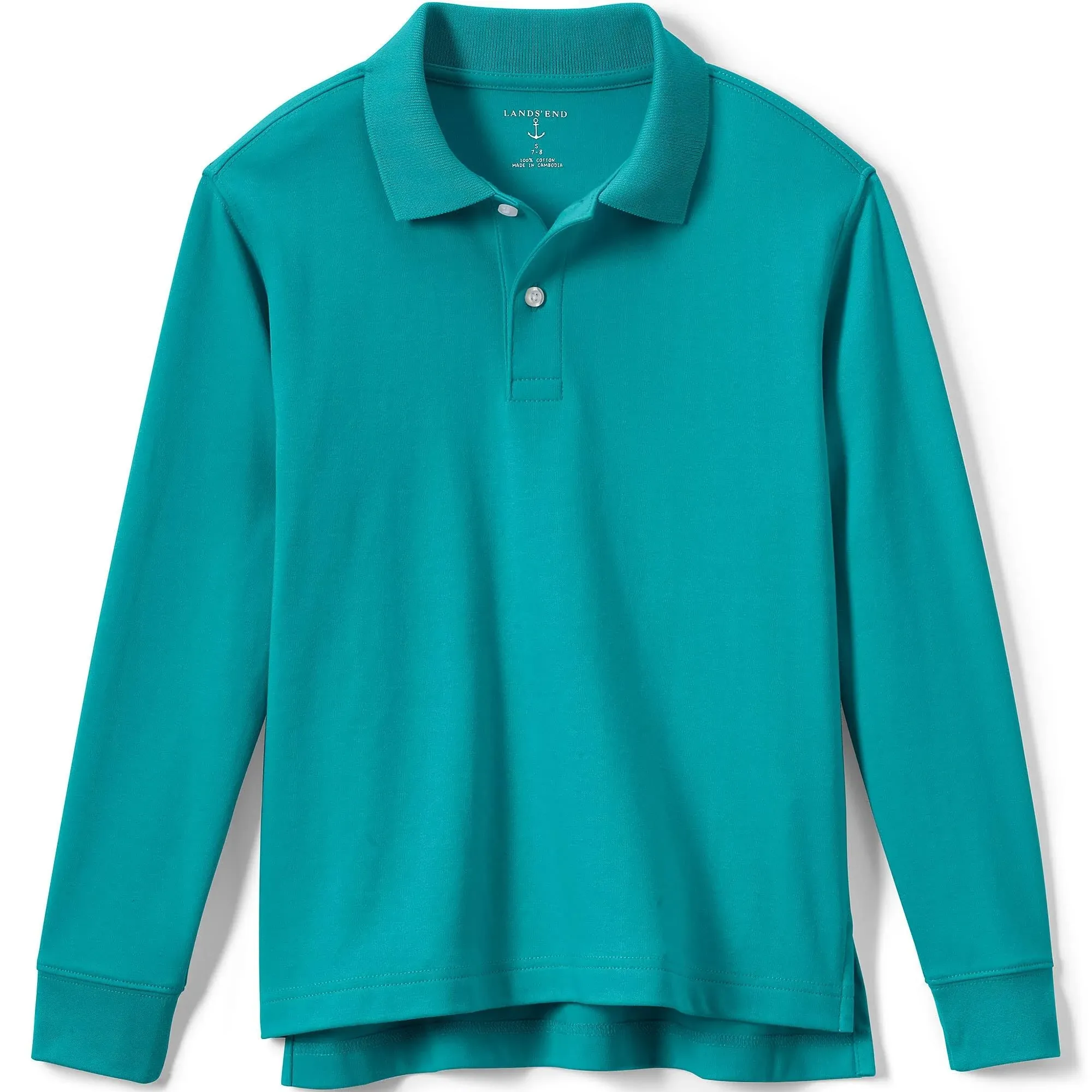 Lands' End School Uniform Kids Long Sleeve Interlock Polo Shirt - Large - Teal Breeze