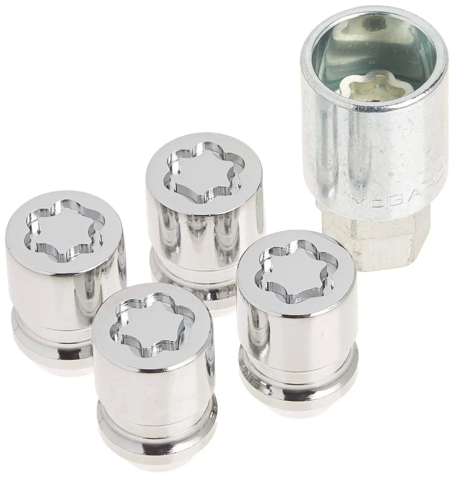 McGard Wheel Lock Nut Set 4pk. Cone Seat M12X1.5/ 19mm & 21mm Dual Hex/ 1.28in. L - Chrome