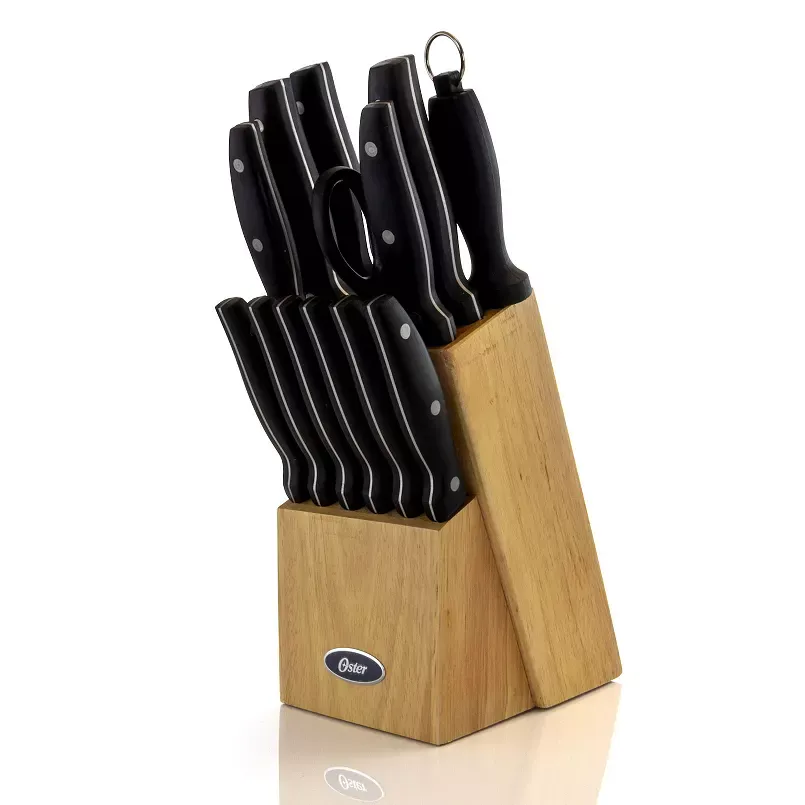 Oster Granger 14-Piece Stainless-Steel Cutlery Set With Wooden Block, Black