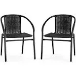 Flash Furniture 2 Pack Black Rattan Indoor-Outdoor Restaurant Stack Chair