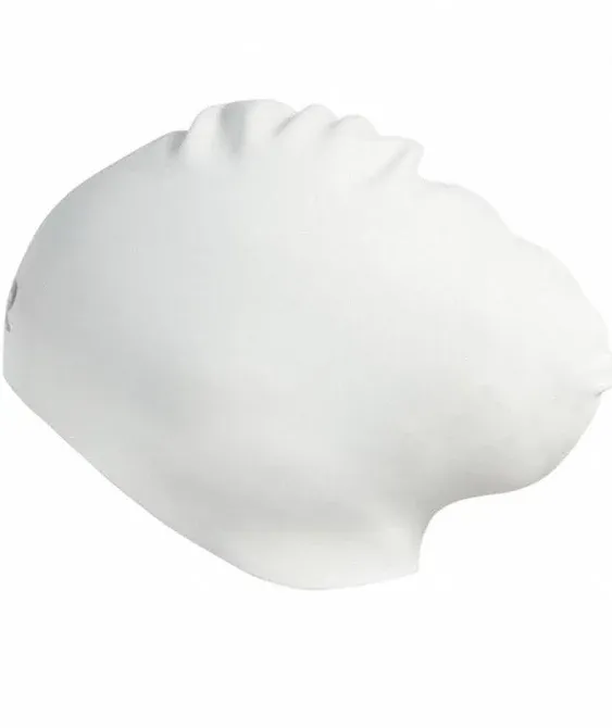 TYR Long Hair Wrinkle Free Silicone Swim Cap, White