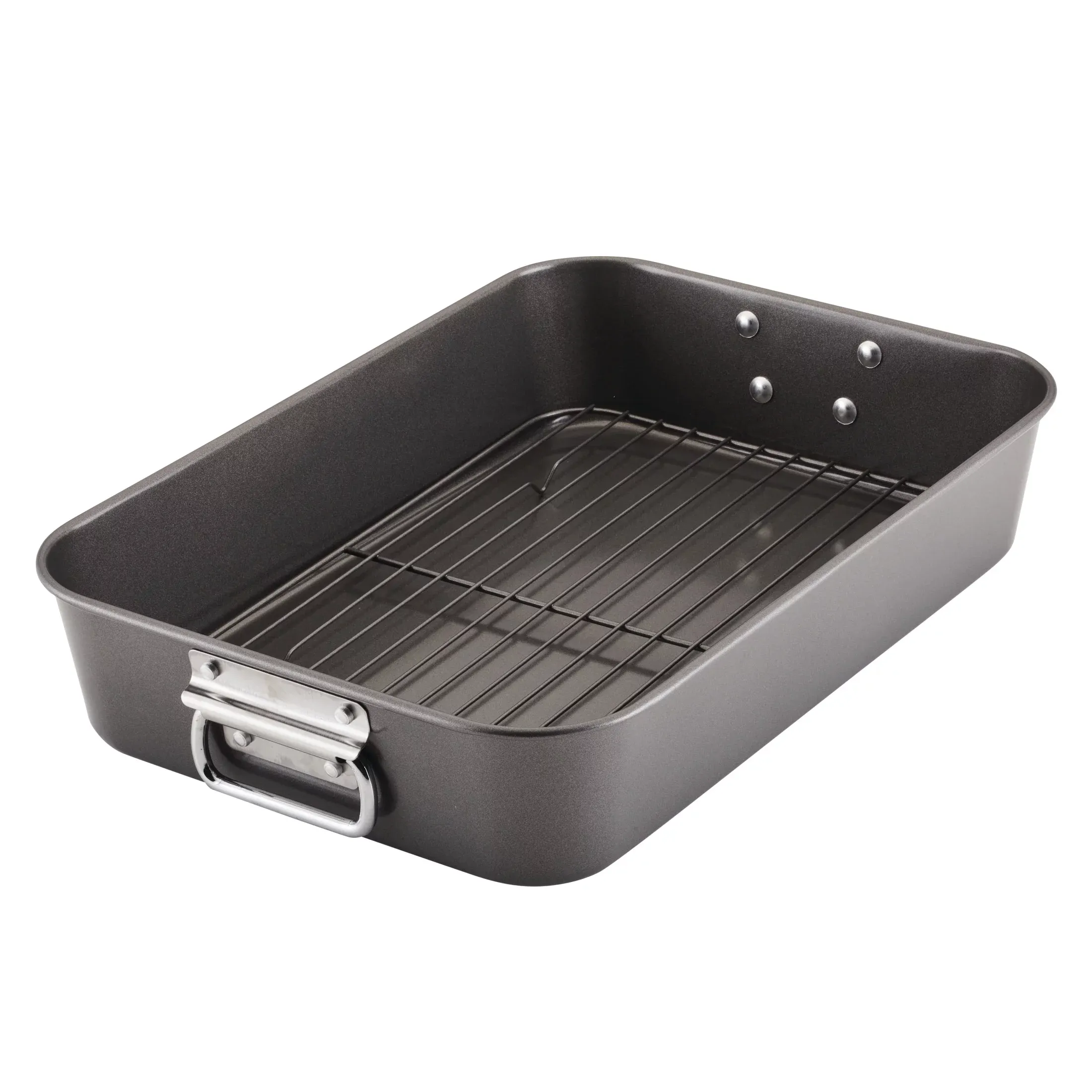 Farberware Bakeware 10.5 inch x 15 inch Nonstick Steel Roaster with Rack, Gray