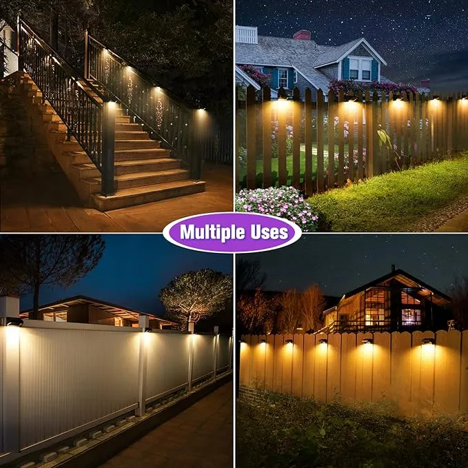 Aulanto Solar Fence Lights with Warm White and RGB Lock Mode, 8Pack Color Glow Light for Fence IP65Waterproof Solar Outdoor Lights for Fence Outside