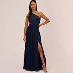 One-Shoulder Chiffon Long Gown In Midnight