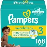 Pampers Swaddlers Diapers - Size 3, One Month Supply (168 Count), Ultra Soft Disposable Baby Diapers