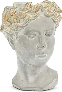 Abbott Collection Aphrodite Head Planter – Medium Indoor and Outdoor Planter Pots - Whimsical Woman Statue Head Planter for Flowers and Succulents (8.5 inch, Grey/Gold)