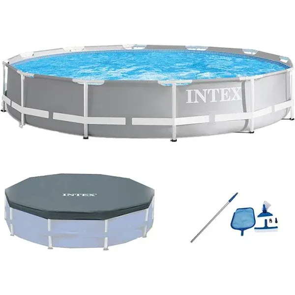 Intex - 12 foot x 30 inch Prism Above Ground Pool Set with Cover and Maintenance ...